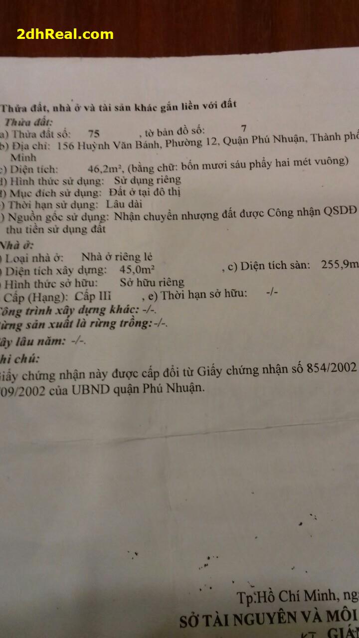 Bán nhà mặt tiền 156 Huỳnh Văn Bánh phường 12 quận Phú Nhuận Tp.HCM. Dt  255,9m giá 17 tỷ LH: 0937003355 Mr Long